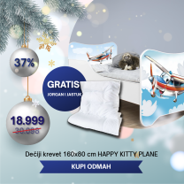 Dečiji Krevet 160X80Cm Happy Kitty Plane + Jorgan i Jastuk